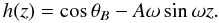 Mathematical equation: \begin{equation} h(z) = \cos \theta_B - A \omega \sin \omega z. \label{h} \end{equation}