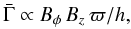 Mathematical equation: \begin{equation} \label{eq:tor} \bar{\Gamma} \propto B_\phi \, B_z \, \varpi / h , \end{equation}