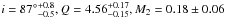 Mathematical equation: \hbox{$i=87\degr^{+0.8}_{-0.5}, Q = 4.56^{+0.17}_{-0.15}, M_2 = 0.18\pm0.06$}