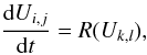 Mathematical equation: \begin{equation} \label{eq:MethodOfLine} \frac{{\rm d}U_{i,j}}{{\rm d}t} = R(U_{k,l}), \end{equation}