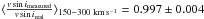 Mathematical equation: \hbox{$\langle \frac{v\sin i_{\rm measured}}{v\sin i_{\rm real}}\rangle_{150-300 \; \mkms} = 0.997 \pm 0.004$}