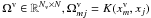 Mathematical equation: \hbox{$\Omega^{\textrm{v}} \in \mathbb{R} ^{N_v \times N}, \Omega^{\textrm{v}}_{mj}=K(x_m^{\textrm{v}},x_j)$}