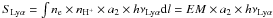 Mathematical equation: \hbox{$S_{\rm Ly\alpha} = \int n_{\rm e} \times n_{\rm H^+} \times a_{2} \times h\nu_{\rm Ly\alpha} {\rm d}l = EM\times a_2 \times h\nu_{\rm Ly\alpha}$}