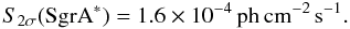 Mathematical equation: \begin{equation} S_{2\sigma}({\rm Sgr A}^*) = 1.6 \times 10^{-4}\, \rm ph\,cm^{-2}\,s^{-1} . \label{eq:sgralimit} \end{equation}