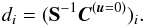 Mathematical equation: \appendix \setcounter{section}{1} \begin{equation} \label{eq:di} d_i = (\SM^{-1} \CC^{(\uu=0)})_i. \end{equation}