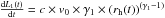 Mathematical equation: \hbox{$ \frac{{\rm d} L_1(t)}{{\rm d}t} = c \times v_0 \times \gamma_1 \times (r_{\rm h}(t))^{(\gamma_1 -1)} $}
