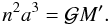 Mathematical equation: \begin{equation} n^2a^3 = \mathcal{G}M'. \end{equation}