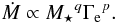 Mathematical equation: \begin{equation} \label{eq:fit1} \mdot \propto \mstar^{q} \gammae^{p}. \end{equation}