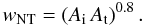Mathematical equation: \begin{equation} w_{\rm NT} = \left( A_{\rm i} \, A_{\rm t} \right)^{0.8}. \label{w_NT} \end{equation}
