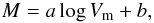 Mathematical equation: \begin{equation} M = a \log V_{\rm m} + b, \label{eq_tfr} \end{equation}