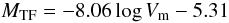 Mathematical equation: \begin{equation} M_{\rm TF} = -8.06 \log V_{\rm m} - 5.31 \label{eq_MTF} \end{equation}