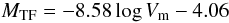 Mathematical equation: \begin{equation} M_{\rm TF} = -8.58 \log V_{\rm m} - 4.06 \label{eq_MTF2} \end{equation}