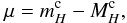 Mathematical equation: \begin{equation} \mu = m_H^{\rm c} - M_H^{\rm c}, \end{equation}