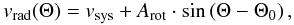 Mathematical equation: \begin{equation} v_{\mathrm{rad}} (\Theta) = v_{\mathrm{sys}} + A_{\mathrm{rot}} \cdot \sin\left(\Theta - \Theta_0\right), \end{equation}