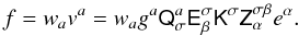 Mathematical equation: \begin{equation} \label{eq:beamformer-output} f=w_{a}v^{a}=w_a g^a \tens{Q}_{\sigma}^{a}\tens{E}_{\beta}^{\sigma}\tens{K}^{\sigma}\tens{Z}_{\alpha}^{\sigma\beta}e^{\alpha}. \end{equation}