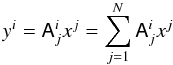 Mathematical equation: $$ y^i = \tens{A}^i_j x^j = \sum_{j=1}^{N} \tens{A}^i_j x^j $$