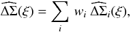 Mathematical equation: \begin{equation} \widehat{\Delta\Sigma}(\xi)=\sum_i \,w_i\: \widehat{\Delta\Sigma}_i(\xi), \end{equation}