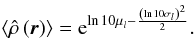 Mathematical equation: \begin{equation} \meanfield = {\rm e}^{{\ln 10}\lmcps - \frac{\left({\ln 10}\lscps\right)^2}{2}}. \label{eqn:averagedcfs} \end{equation}