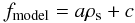 Mathematical equation: \begin{equation} f_\textrm{model} = a\sldcps + c \end{equation}