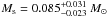 Mathematical equation: \hbox{$M_\mathrm{s} = 0.085^{+0.031}_{-0.023}~M_\odot$}
