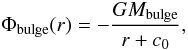 Mathematical equation: \begin{equation} \Phi_{\rm bulge}(r)=-\frac{GM_{\rm bulge}}{r+ c_0}, \end{equation}