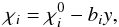 Mathematical equation: \begin{equation} % \chi_i=\chi^0_i-b_iy, \label{eqChi1} \end{equation}