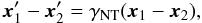 Mathematical equation: \begin{equation} \vec x_1' - \vec x_2 ' = \gamma_{\mathrm{NT}} (\vec x_1 - \vec x_2), \end{equation}