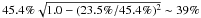 \hbox{$45.4\% \sqrt{1.0-(23.5\%/45.4\%)^2} \sim 39\%$}