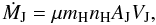 \begin{displaymath} \dot{M}_{\rm J} = \mu m_{\rm H} n_{\rm H} A_{\rm J} V_{\rm J}, \end{displaymath}
