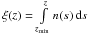 Mathematical equation: \hbox{$\xi(z)=\int\limits_{z_{\min}}^zn(s)\,\mathrm{d}s$}
