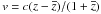 \hbox{$ {v} = c (z-\overline{z}) / (1+ \overline{z})$}