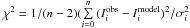 \hbox{$\chi^2=1/(n-2) (\sum\limits_{i=0}^n {(I_i^{\rm obs}-I_i^{\rm model})^2}/\sigma_i^2$}