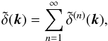 Mathematical equation: \appendix \setcounter{section}{1} \begin{equation} \tdelta(\vk) = \sum_{n=1}^{\infty} \tdelta^{(n)}(\vk), \label{delta_n} \end{equation}