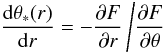 Mathematical equation: \appendix \setcounter{section}{1} \begin{equation} \der{\theta_*(r)}r = -\pder Fr\left /\pder F\theta\right. \end{equation}
