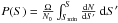 \hbox{$P(S)=\frac{\Omega}{N_0}\int_{S_{\rm min}}^S \frac{{\rm d}N}{{\rm d}S^\prime} \ {\rm d}S^\prime$}