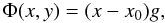 Mathematical equation: \begin{equation} \Phi(x,y) = (x-x_{0})g, \label{eq:gravity} \end{equation}