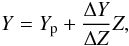 Mathematical equation: \begin{equation} {Y} = {Y}_{\mathrm{p}} + \frac{\Delta {Y}}{\Delta {Z}} {Z}, \end{equation}