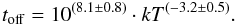 Mathematical equation: \begin{equation} t_{\rm off} = 10^{(8.1\pm0.8)} \cdot kT^{(-3.2\pm0.5)}. \label{eqn:kt_toff} \end{equation}