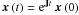Mathematical equation: \appendix \setcounter{section}{1} \hbox{$\vec{x}\left(t\right) = {\rm e}^{\textbf{J}t}\:\vec{x}\left(0\right)$}