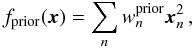 Mathematical equation: \appendix \setcounter{section}{1} \begin{equation} \label{eq:regul-compactness} f_{\rm prior}(\boldsymbol{x}) = \sum_n \Weight^{\rm prior}_n \boldsymbol{x}_n^2 \, , \end{equation}