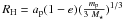 Mathematical equation: \hbox{$R_{\rm H} = a_{\rm p} (1-e) (\frac{m_{\rm p}}{3~M_{\star}})^{1/3}$}