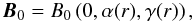 Mathematical equation: \begin{equation} {\vec B}_0=B_0 \left(0, \alpha (r), \gamma (r) \right), \label{eq_mag} \end{equation}