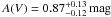 Mathematical equation: \hbox{$A(V) = 0.87^{+0.13}_{-0.12}\,\rm mag$}