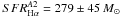 Mathematical equation: \hbox{$SFR_{\rm H\alpha}^{A2} = 279\pm 45\,M_{\sun}$}