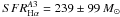 Mathematical equation: \hbox{$SFR_{\rm H\alpha}^{A3} = 239\pm 99\,M_{\sun}$}