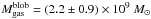 Mathematical equation: \hbox{$M_{\rm gas}^{\rm blob} = (2.2\pm 0.9)\times 10^9~M_{\sun}$}