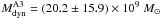 Mathematical equation: \hbox{$M_{\rm dyn}^{\rm A3} = (20.2\pm 15.9)\times 10^9~M_{\sun}$}