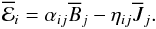 Mathematical equation: \begin{equation} \mean{\cal{E}}_i=\alpha_{ij}\mean{B}_j - \eta_{ij}\mean{J}_j. \end{equation}