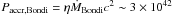 Mathematical equation: \hbox{$P_{\rm accr,Bondi}=\eta \dot{M}_{\rm Bondi}c^2 \sim 3 \times 10^{42}$}