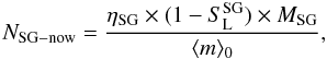 Mathematical equation: \begin{equation} N_{\rm SG-now} = \frac{\eta_{\rm SG} \times (1-S^{\rm SG}_{\rm L})\times M_{\rm SG}}{\langle m\rangle_0}, \end{equation}